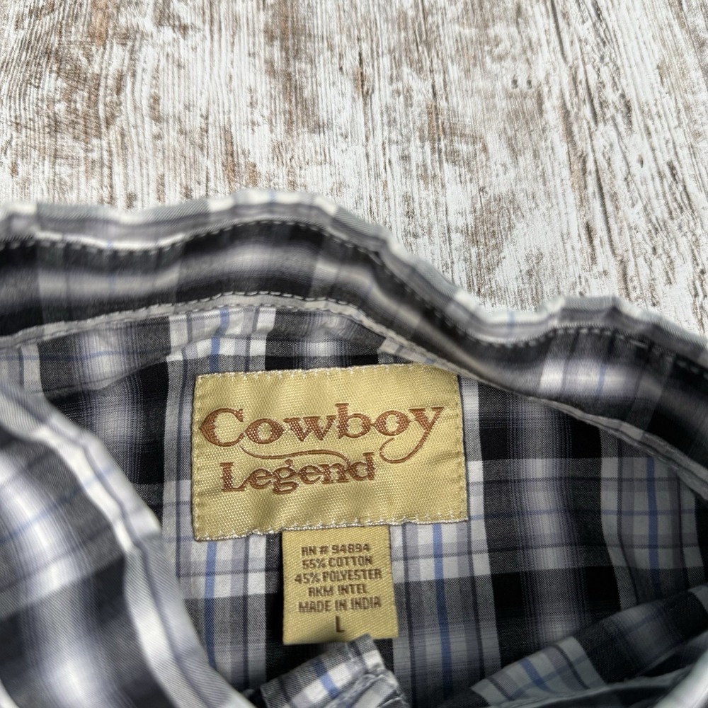 Cowboy Legends Pearl Snap Embroidered‎ Y2K Style Sz L Western Country Plaid - Picture 3 of 11